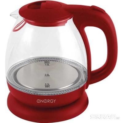 Чайник ENERGY E-296 (1 л)  стекло, пластик цвет красный