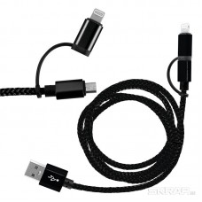 Кабель Energy ET-06 2 в 1 USB/MicroUSB+Lightning, цвет - черный