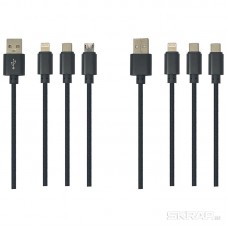 Кабель Energy ET-07 3 в 1 USB/Micro+ Lightning+Type-C, цвет - черный