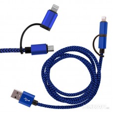 Кабель Energy ET-06 2 в 1 USB/MicroUSB+Lightning, цвет - синий