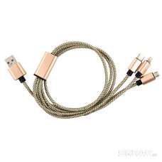 Кабель Energy ET-07 3 в 1 USB/MicroUSB+ Lightning+Type-C, цвет - золотой