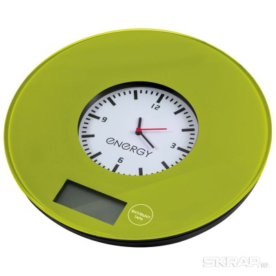 Весы кухонные электронные ENERGY EN-427, 7 кг, зеленые с часами