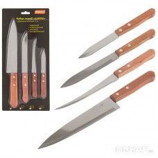 Набор ножей с деревянной рукояткой ALBERO 4 шт (поварской, универсальный, овощной, овощной малый)
