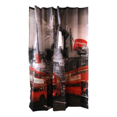 Занавеска для ванной Рыжий кот Curtain-Bus "Лондонский автобус", полиэстер, размер 180*180 см