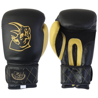 Перчатки боксерские детские из кожи BG-2577B-8, 8 унций, цвет: Черный с золотом