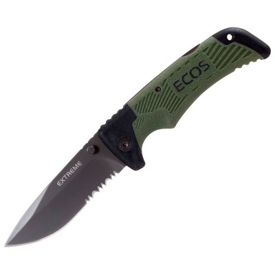 Нож туристический складной EX-GBM01G т.м. ECOS, двухкомпонентная рукоятка, черно-зеленый
