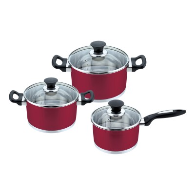 Набор посуды из 6 предметов  PKS6-01W, бордовый цвет, (ковш -16см, 2 кастрюли: 20, 24см)