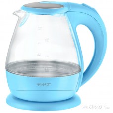 Чайник ENERGY E-266 (1,5 л, диск) стеклянный, голубой