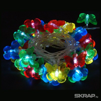 Электрогирлянда "Бабочки" LED-BT-36-3.6-MC (36 светодиодных ламп, длина 3,6м, многоцвет)