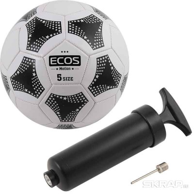 Мяч футбольный ECOS MOTION и насос FB139P (№5, 2-цвет., машин.сшивка, ПВХ)