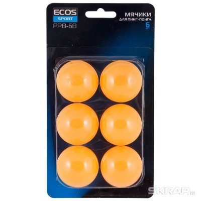 Мячики  для пинг-понга  (6 шт.) PPB-6B, материал: полипропилен,  Упаковка: блистер