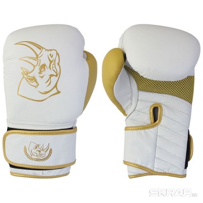 Перчатки боксерские детские из кожи BG-2574R-08 WG, 8 унций, Сумка, цвет: Белый с золотом